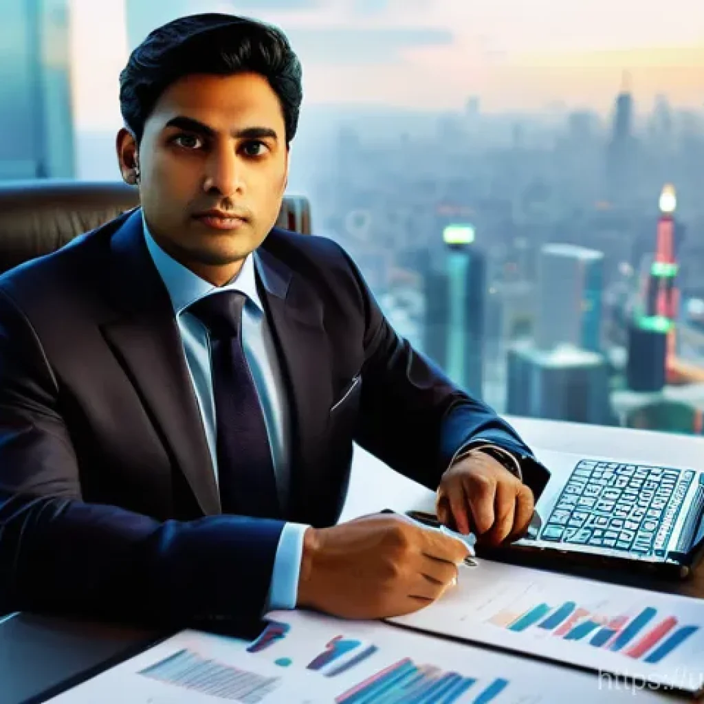 신용분석사와 리스크 관리의 중요성 - **Prompt:** "A highly focused South Asian credit analyst, a man in his late 30s, dressed in a sharp,...