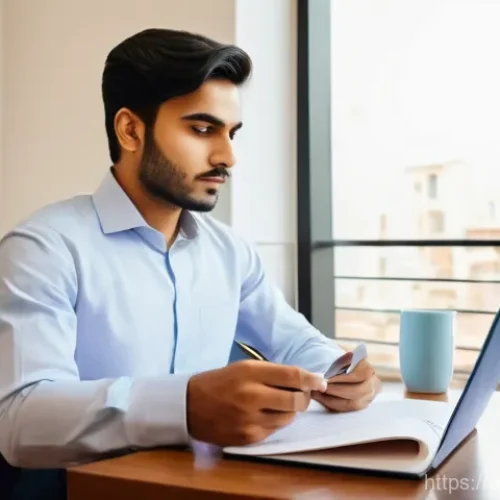 신용분석사 시험 학습 플랜 - **Prompt:** A diligent young Pakistani man, in his mid-20s, wearing a smart business casual outfit (...