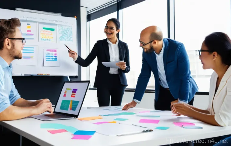 신용분석사로서 필요한 리더십 스킬 - **Prompt:** A diverse group of professional credit analysts, including men and women aged between 30...